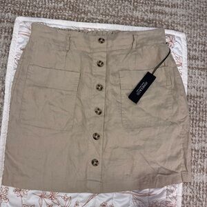 Jones & Co Tan Linen Button Down Skirt with Shorts Mini Skirt Skort Size Small